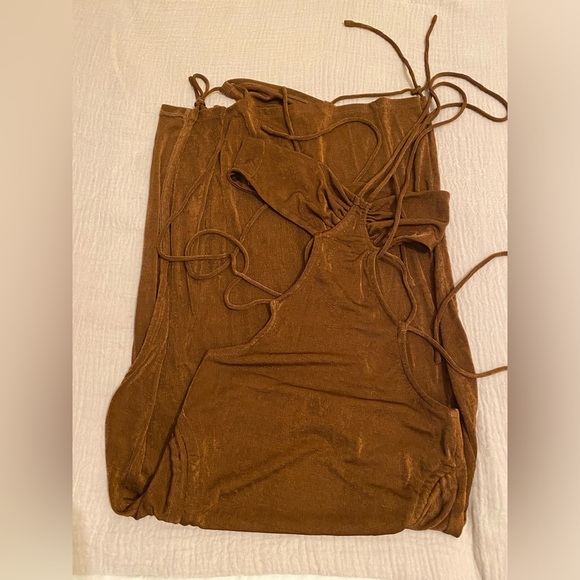 H:ours  Revolve Jolene Midi Dress In Cocoa Brown Brown Strappy Halter Top Xs - Picture 7 of 7